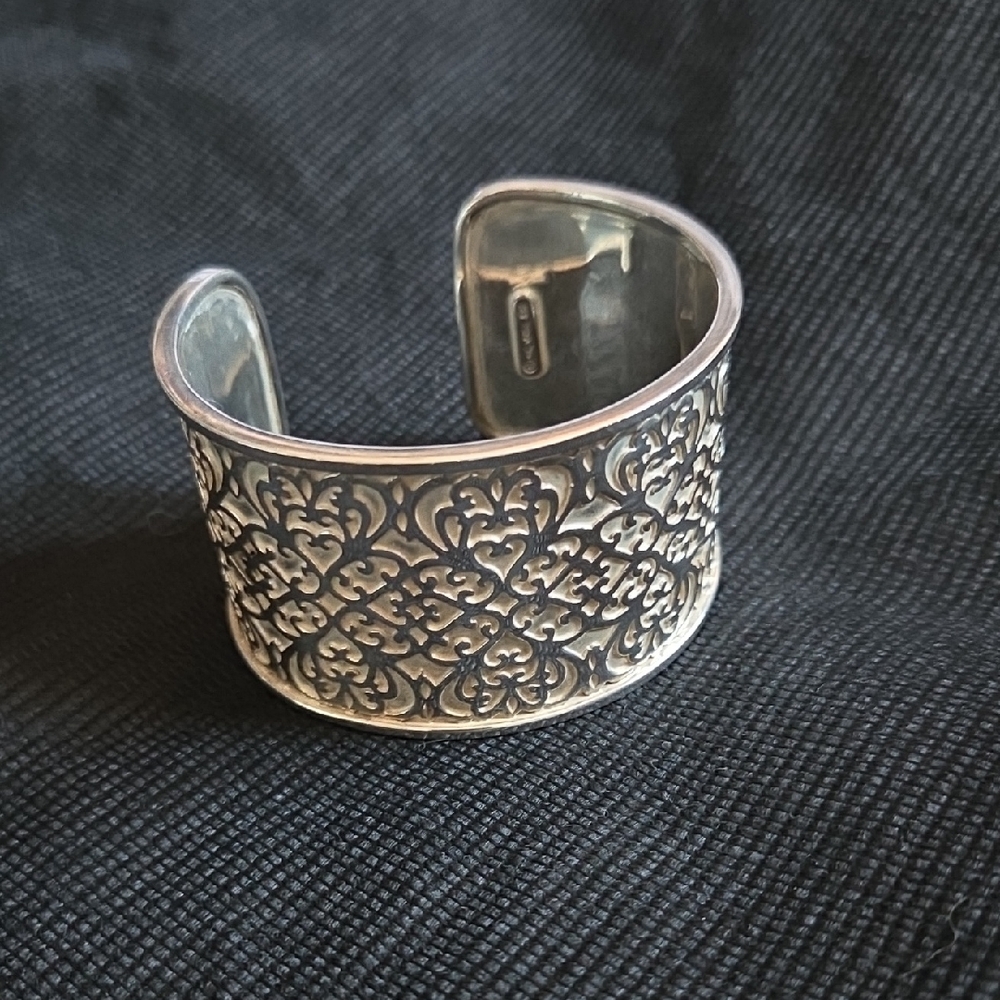Retired Silpada Sterling Silver Filigree Heart Cuff Bracelet